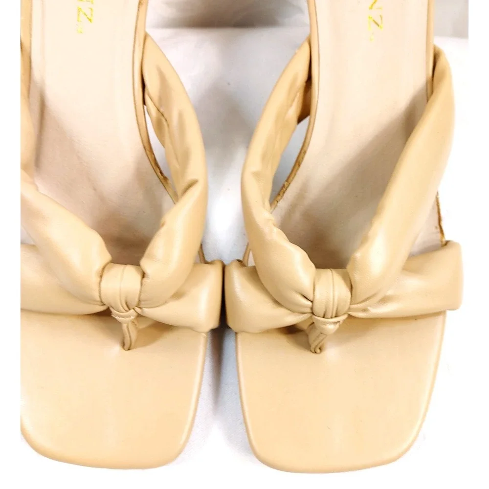 Solanz Sandal Lexi Women Size 8.5 Tan Beige Open Toe Slip On Block Heel Shoes